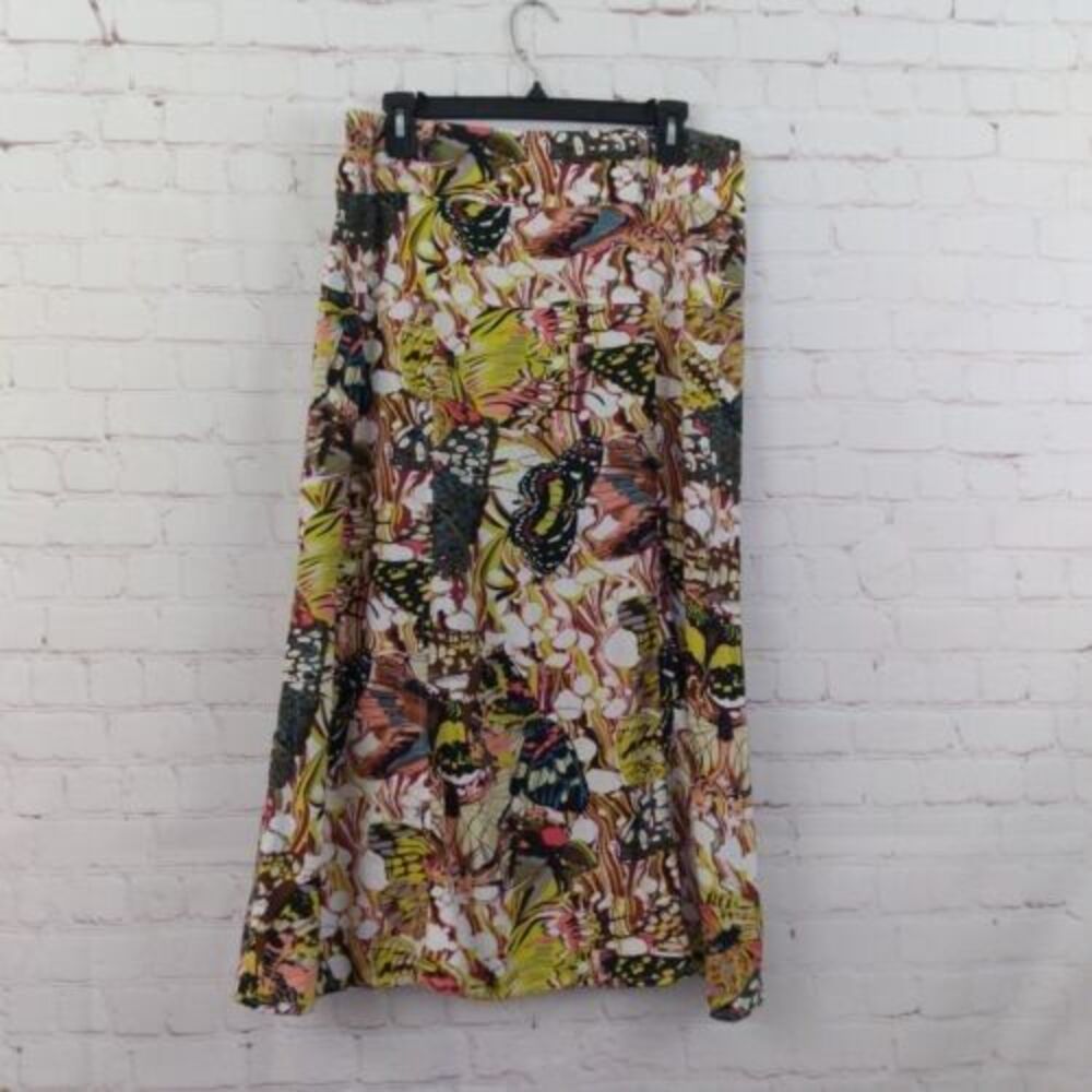 For Cynthia Skirt Womens Medium Butterfly Linen Midi Artsy Boho Multicolor